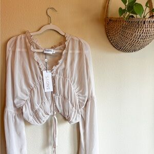 Cream Ruffle Tie-Front Women's Top